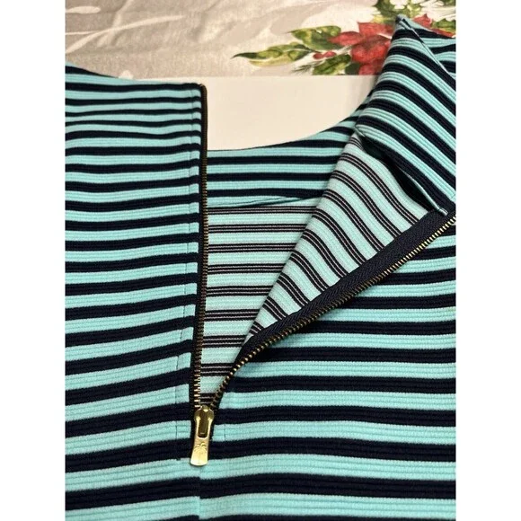 Lilly Pulitzer Charlene Navy Aqua Blue Stripes Dress Gold Buttons Sz M Jackie-O - Picture 14 of 16